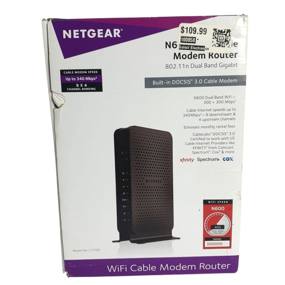 Netgear N600 WiFi Cable Modem Router C3700 Dual Band Gigabit DOCSIS 3.0